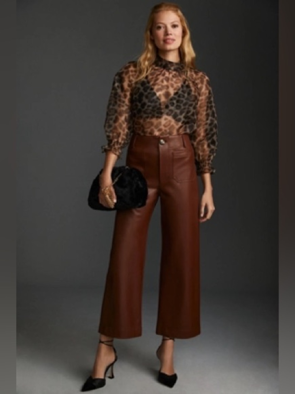 Anthropologie Maeve Colette Faux-Leather High-Rise Wide-Leg Cropped Pants